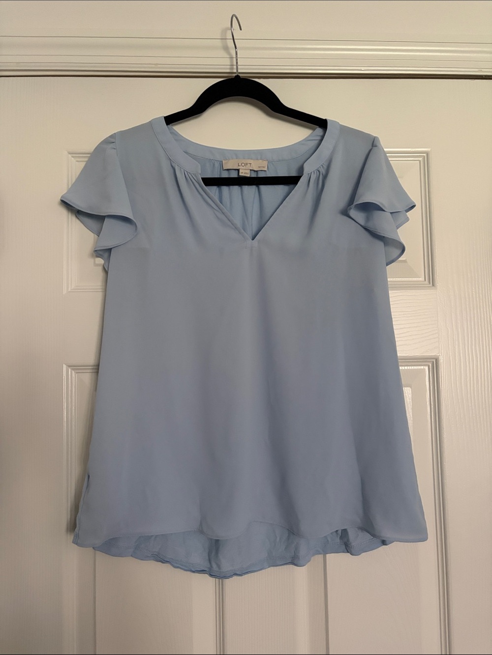 LOFT Sky Blue V-Neck Flutter Sleeve Blouse